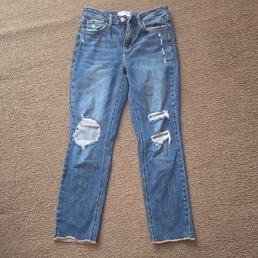 Classic Blue Distressed Women's Straight Leg Jeans